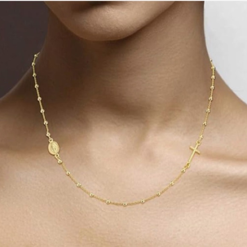 MIA FIORE Gold Plated Sterling Silver Rosary Medallion Cross Necklace NIB